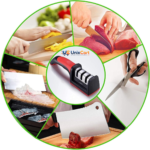 Black manual knife sharpener with handle