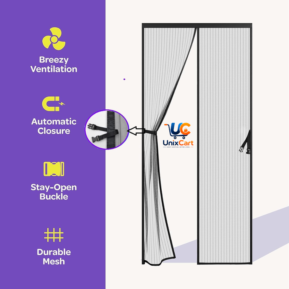 Self closing mosquito screen door mesh