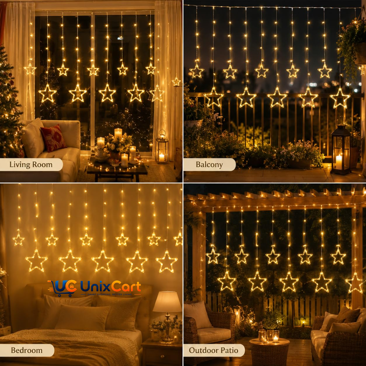 Star shaped LED string light for festive decoration
