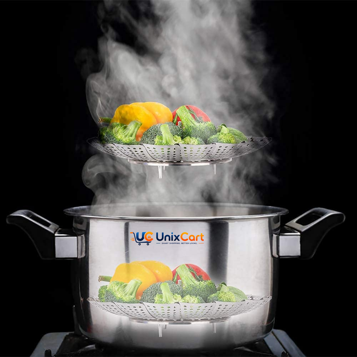 Foldable steel vegetable steamer basket for pot