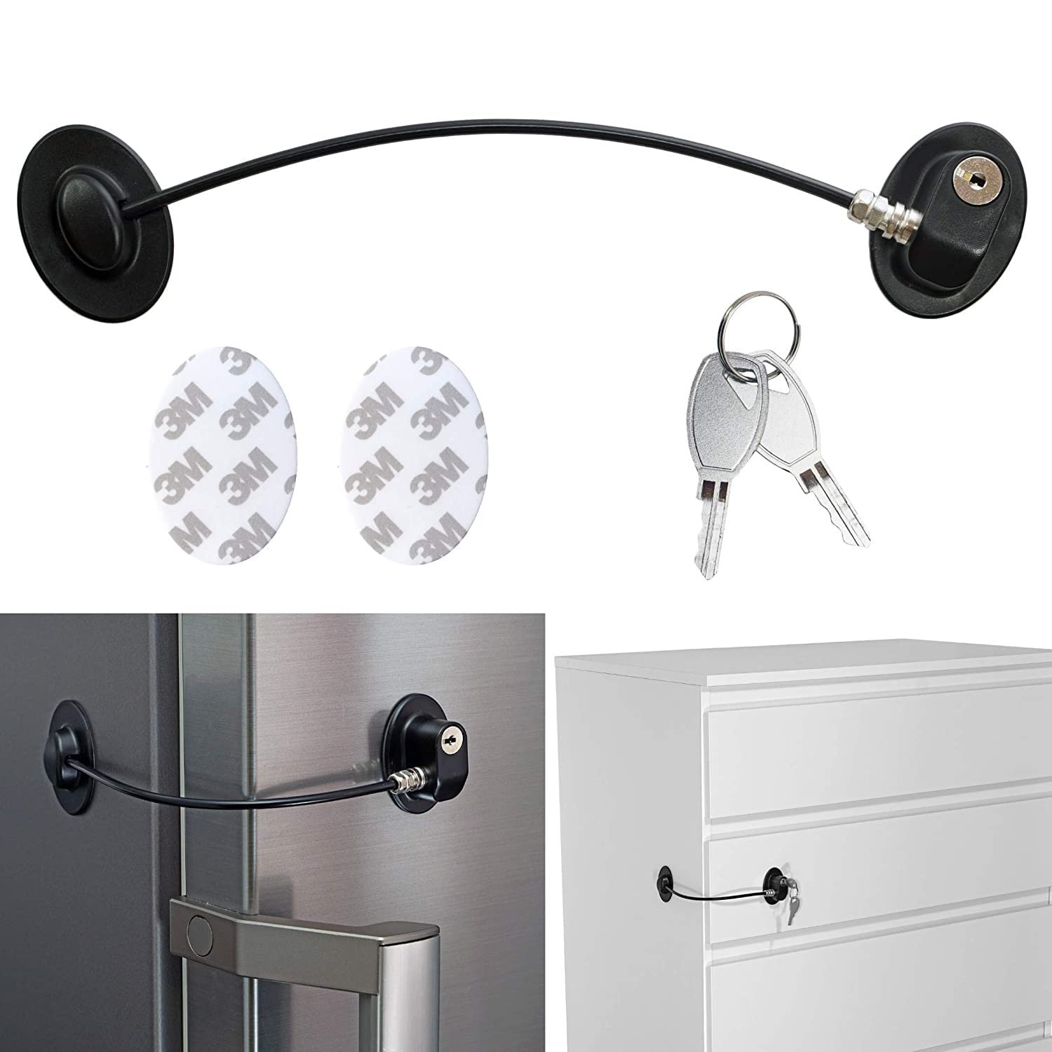 Lock installed on kitchen cabinet handles