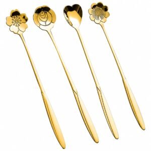 Golden spoon set of 4 on dining table