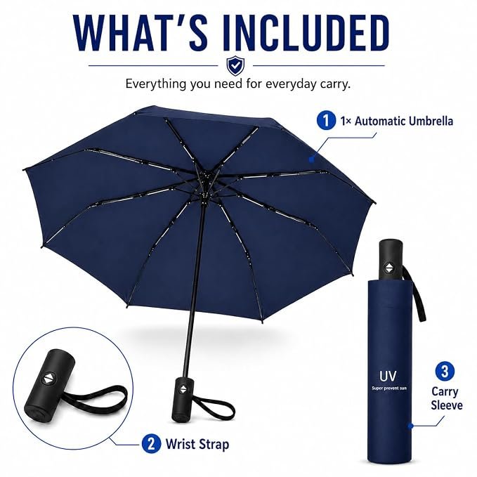 Pedestrian walking in monsoon rain using a 3 fold umbrella for shelter