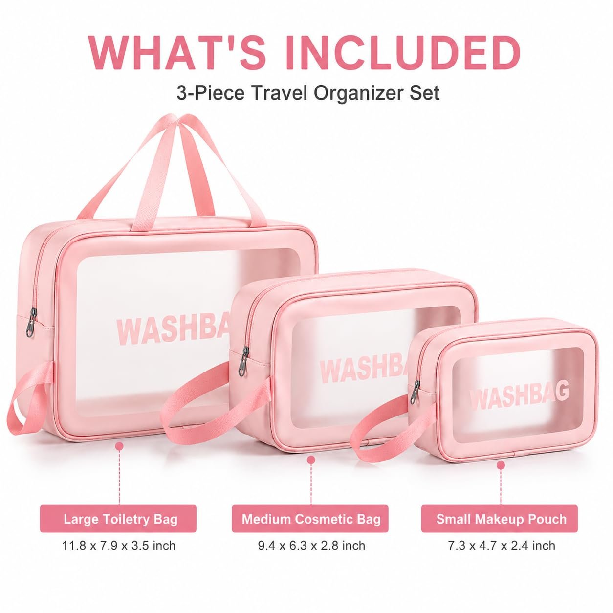 Translucent PVC wash bag showing toiletries inside