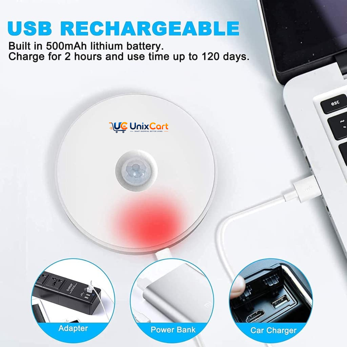 Self adhesive rechargeable LED motion sensor light