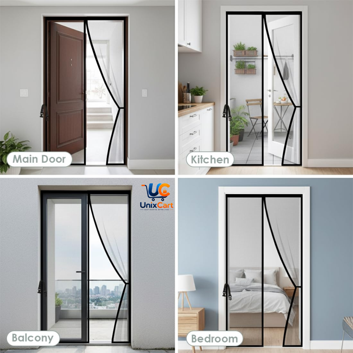 Magnetic mosquito door curtain installed at home