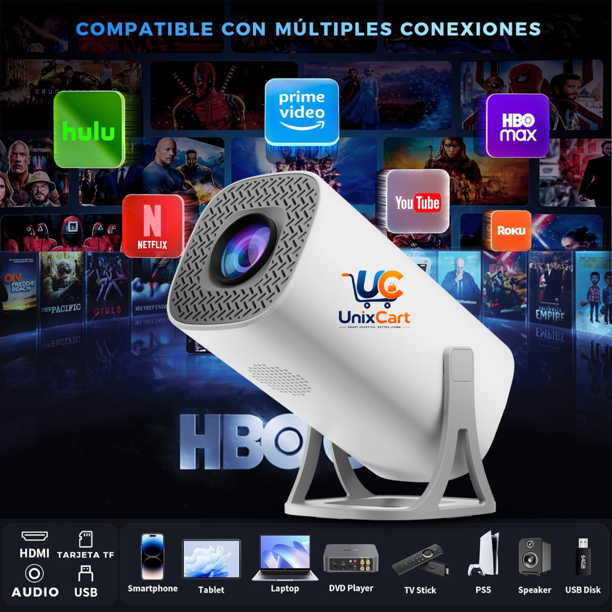 S40 HD Smart Portable Projector – 3500 Lumens, 180° Rotatable