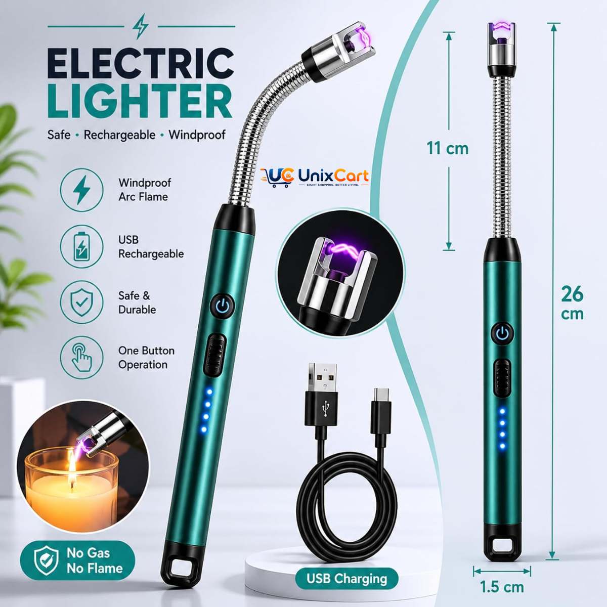 Rechargeable Electric Lighter – Flameless, Windproof, USB
