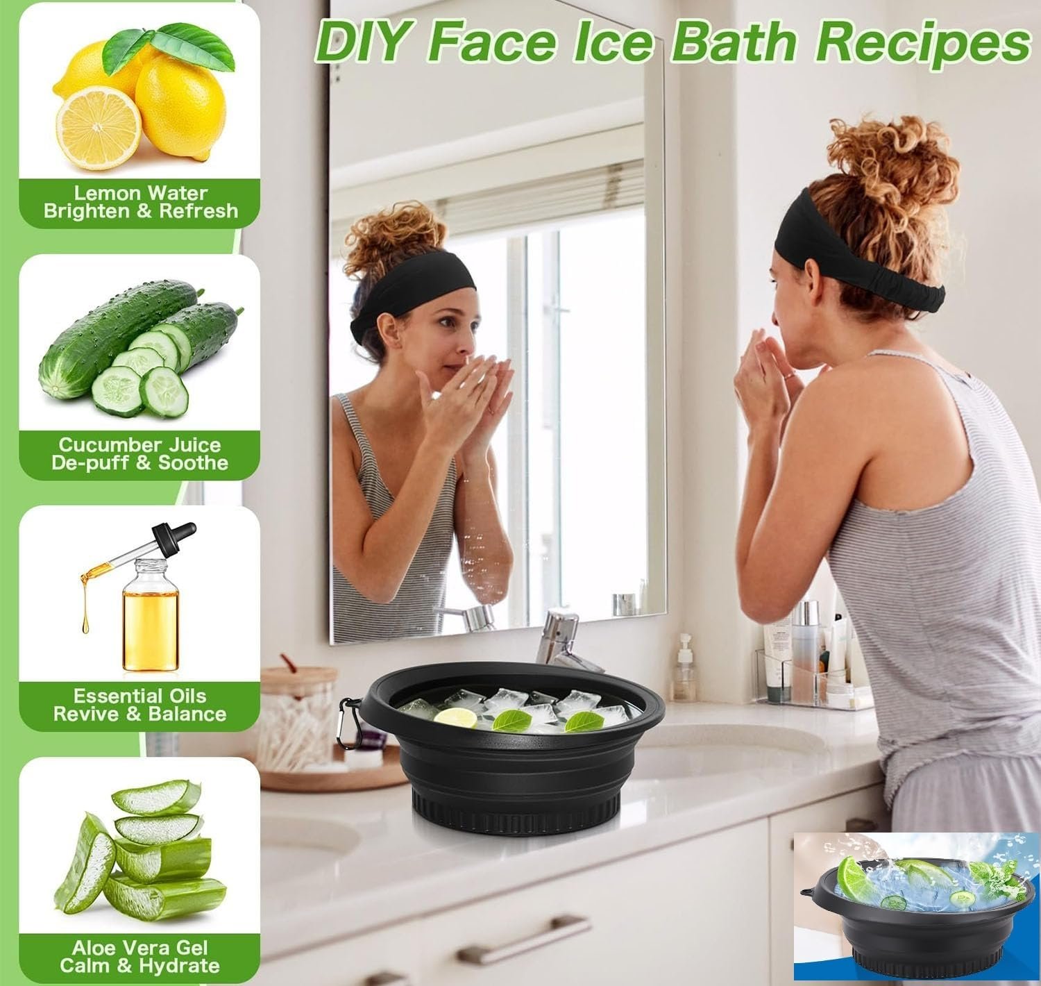 Bowl filled with ice water for facial dip