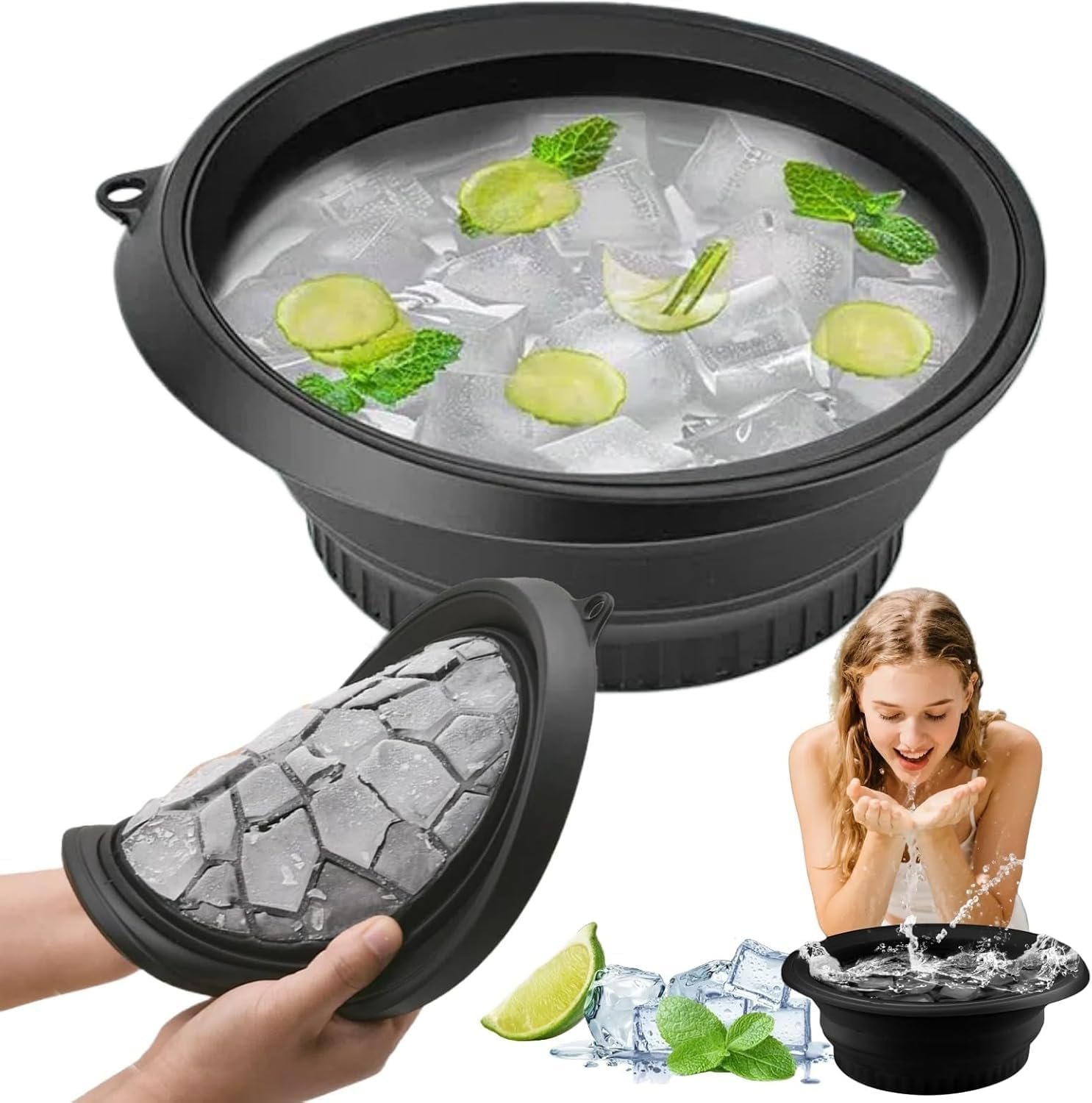 Collapsible silicone face ice bath bowl