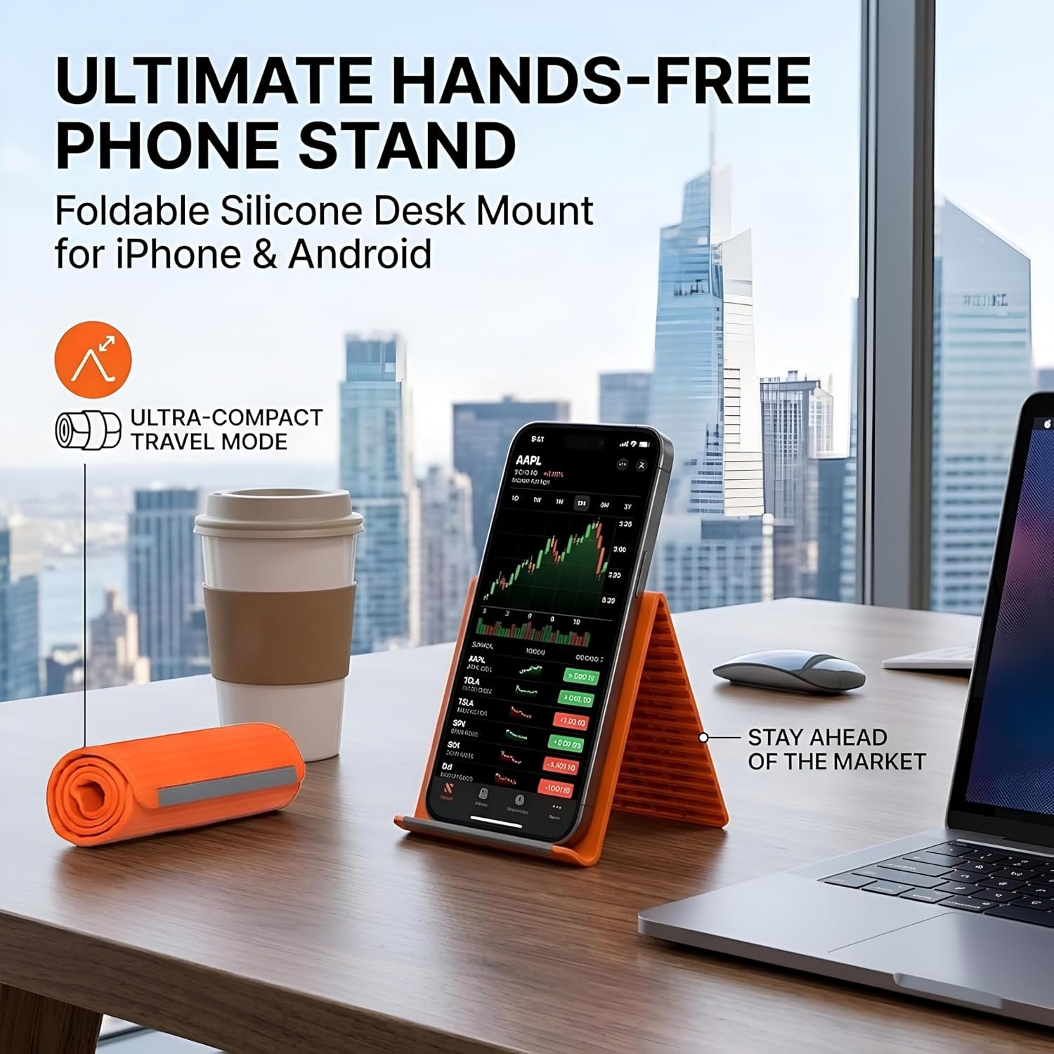 Flexible foldable phone holder orange