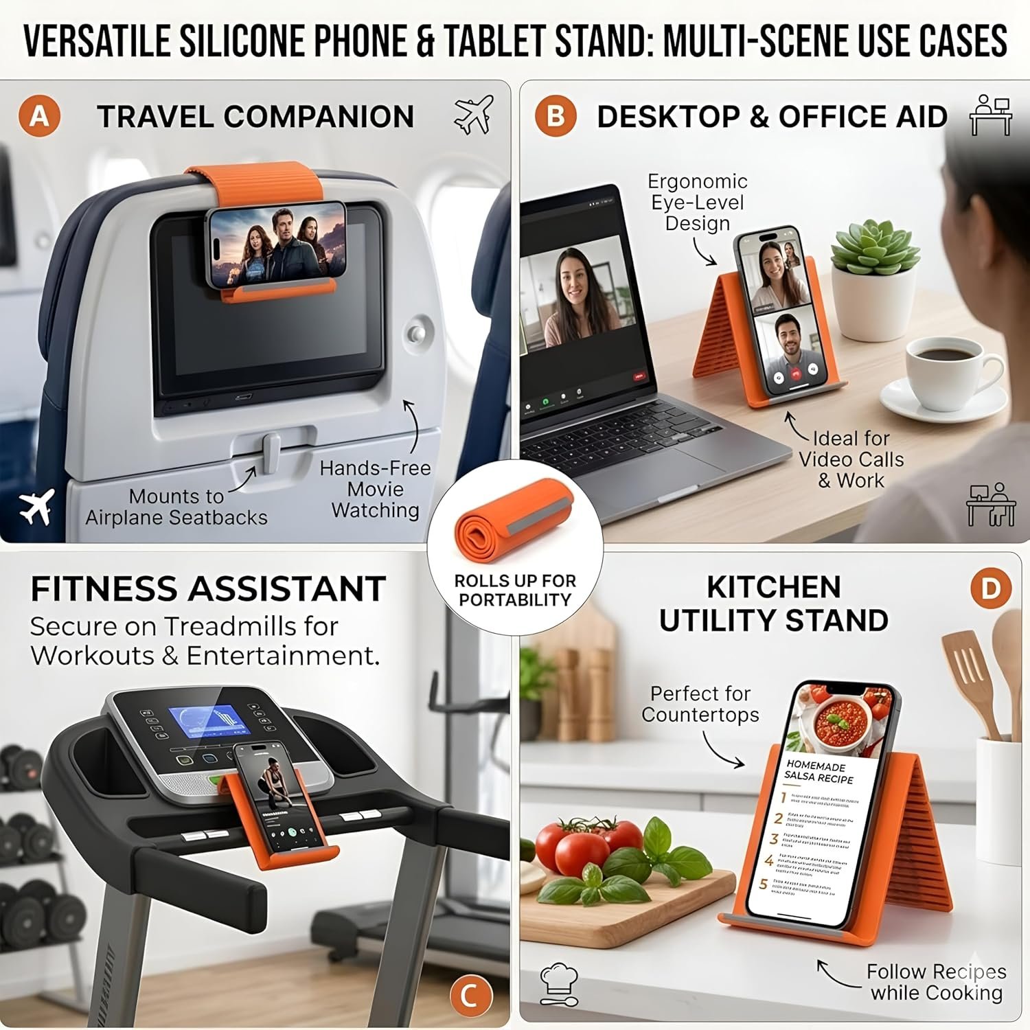 Orange desktop phone stand for video calls
