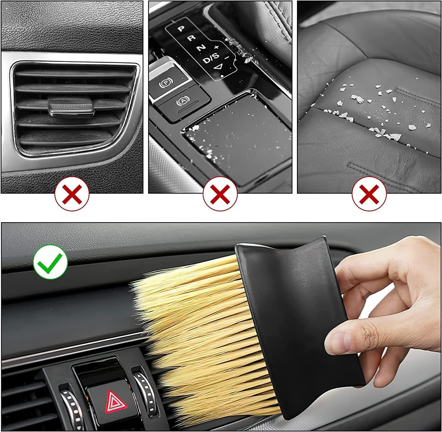 Car interior cleaning brush for hard to reach areas